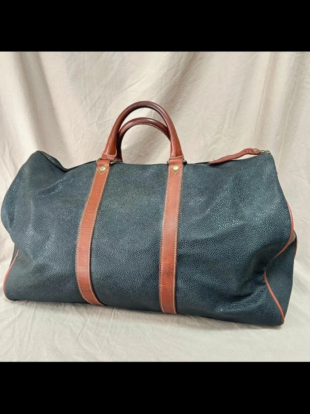 Mulberry Navy Textured Duffel with Brown Leather Trim